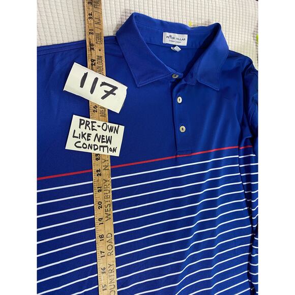 Peter Millar Summer Comfort Polo Shirt 2XL Blue White Striped Performance - Picture 4 of 8